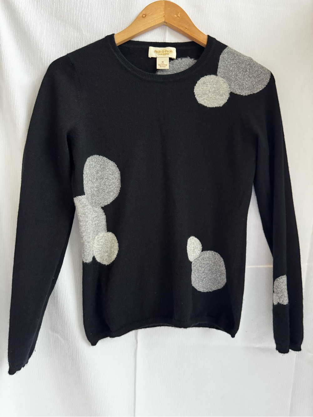 Peck & Peck Cashmere Black & Gray Polka Dot Crewneck Sweater - Size M